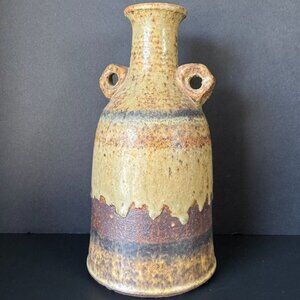 Handmade Rustic Ceramic Jug With Dual Handles & Earthy Drip Glaze Finish